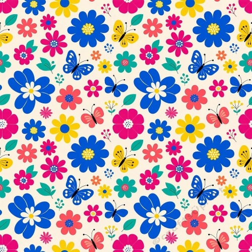 Colorful Butterfly Floral Seamless Pattern