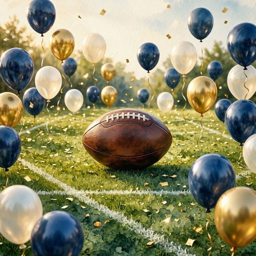Football Field Balloons Celebration Watercolor