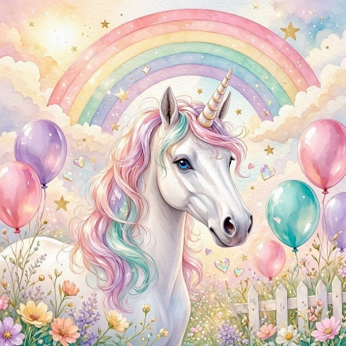 Magical Unicorn Rainbow Watercolor Illustration