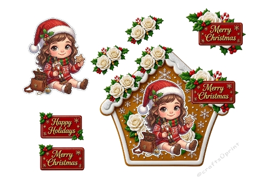 3D Christmas Card – Cute Child with Nutcracker, Gingerbread House & Holiday Signs 