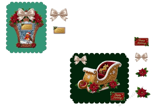  2 Mini 3D Christmas Card – Festive Bird Frame with Poinsettias & Pearl Bow