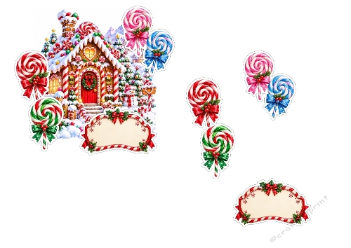 3D Christmas Card – Gingerbread House with Candy Lollipops & Holiday Labels