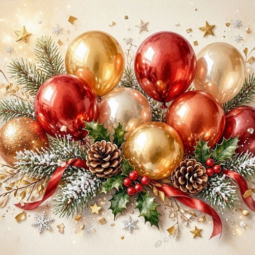 Christmas Holiday Balloons Pine Cones Decor