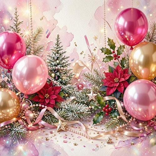 Pink Christmas Holiday Balloons Poinsettia