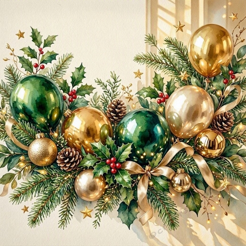 Green Gold Christmas Balloons Pine Cones Decor