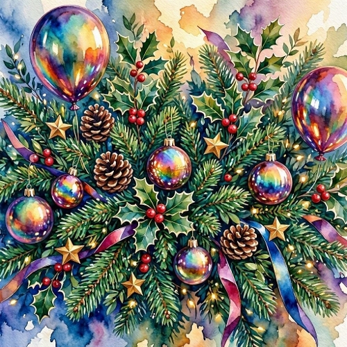 Rainbow Christmas Balloons Pine Cones Decor