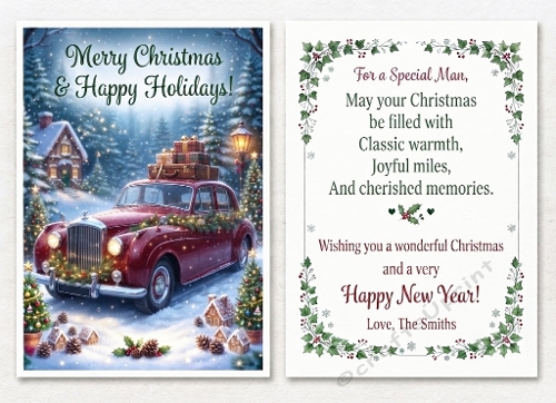 Vintage Christmas Car & Holiday Message – Festive winter card set