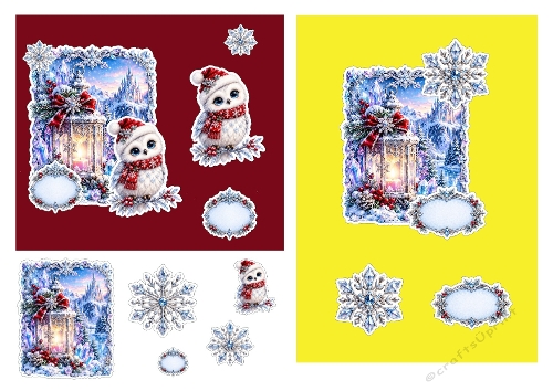Mini 3‑Card Winter Kit – Lantern, Snowy Owl & Festive Labels (Single JPEG File)