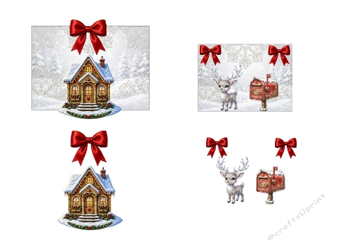 Mini 3D Christmas Card Kit – Snowy House & Reindeer with Mailbox (Single JPEG File)