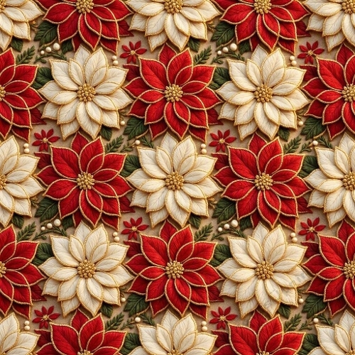 Poinsettia Aquarelle Pattern – Red & White Floral Christmas Design (1024×1024 JPEG)