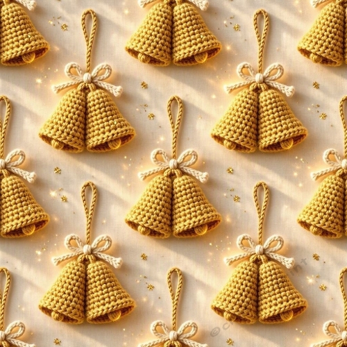 Crochet Golden Bells Pattern – Festive Handmade Aquarelle (1024×1024 JPEG)