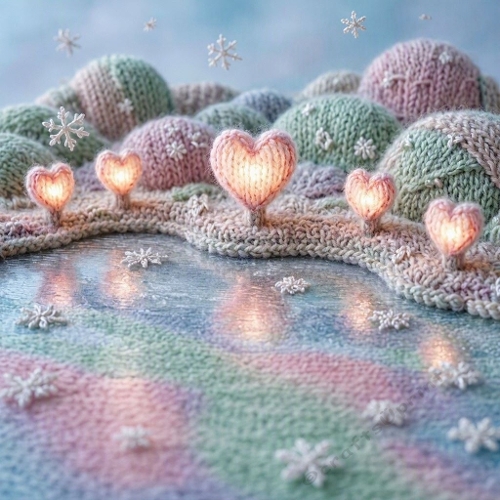 Wool Frozen Lake – Pastel Reflections & Heart Lanterns (8K)