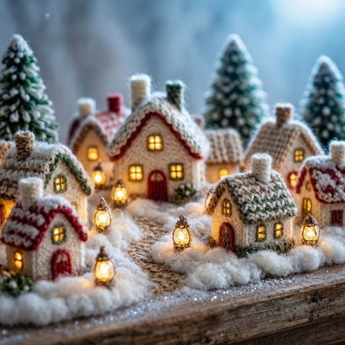 Wool Frozen Lake – Pastel Reflections & Heart Lanterns