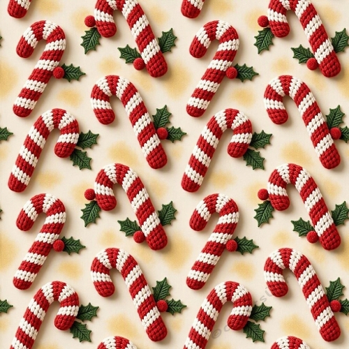 Knitted Candy Cane Pattern – Festive Red & White Christmas Aquarelle (1024×1024 JPEG)