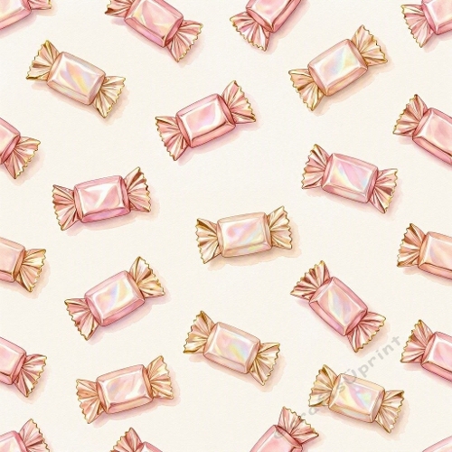 Pink & Gold Wrapped Candy Pattern – Iridescent Holiday Aquarelle (1024×1024 JPEG)