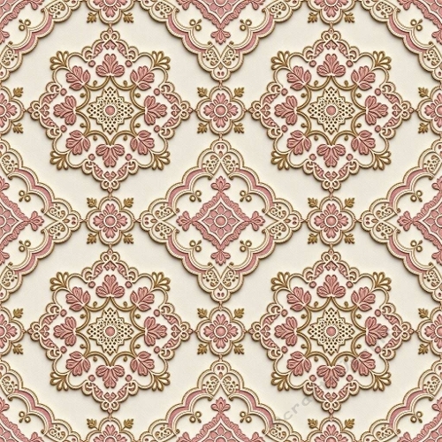 Embossed Floral Geometry Pattern – Pink & Gold Luxury Aquarelle (1024×1024 JPEG)