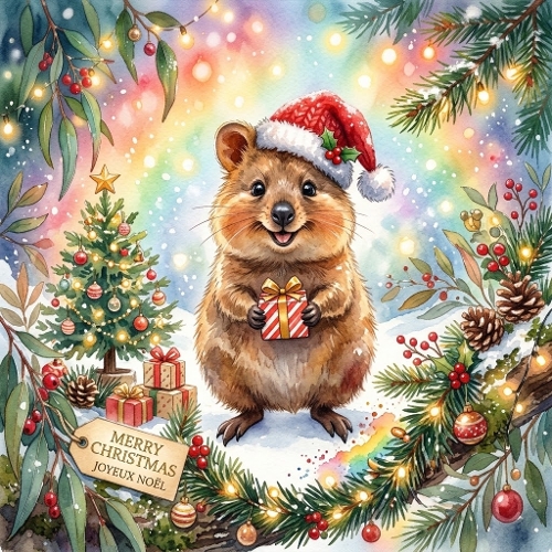 Christmas Quokka – Festive Snow Scene & Gift Joy