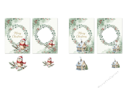 Mini Christmas Card Duo – Cute Owl & Cozy Winter House (Single JPEG File)