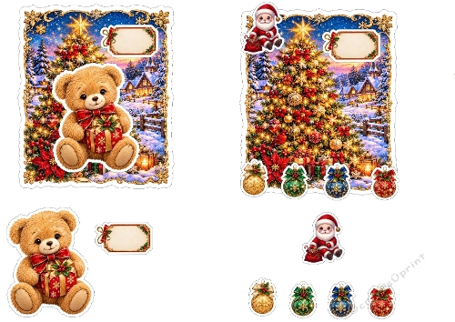 Mini Christmas Card Duo – Teddy Bear & Santa Winter Scenes (Single JPEG File)
