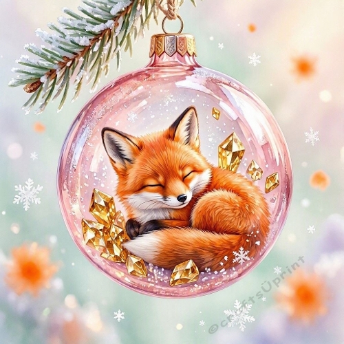 Christmas Fox Ornament – Cozy Winter Aquarelle (1024×1024 JPEG)