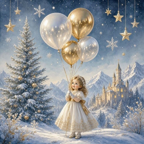 Winter Princess Gold Balloons Craft Paper