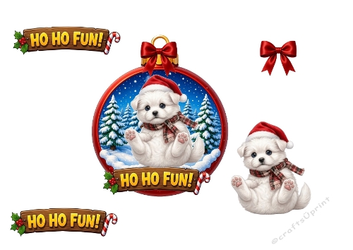 3D Christmas Card – Christmas Puppy & Snowy Ornament Scene (JPEG)
