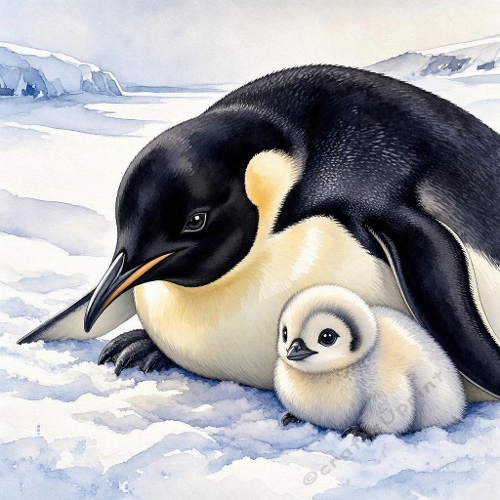 Emperor Penguin and Chick Craft Paper