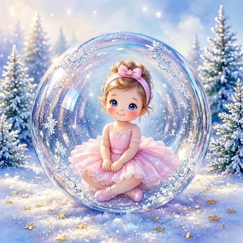 Winter Child Snow Bubble – Enchanted Aquarelle Scene (JPEG)