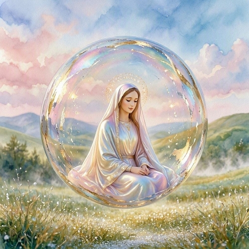 Celestial 3D Mini Card – Ethereal Woman in Iridescent Bubble (JPEG)