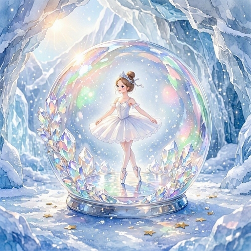 Watercolor Christmas Illustration – Crystal Snow Globe Ballerina (1024×1024 JPEG)