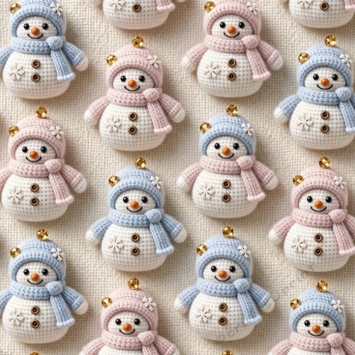 Watercolor Christmas Pattern – Crochet Snowmen (1024×1024 JPEG)