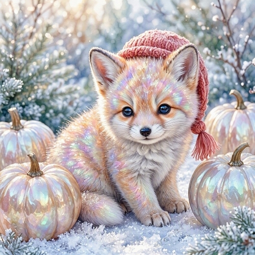 Cute Fox Pearl Pumpkin Winter Paper