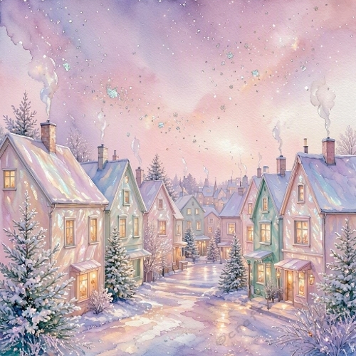 Pastel Winter Village Craft Paper