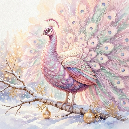 Pastel Winter Peacock Craft Paper