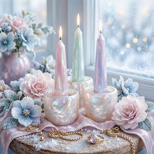 Pastel Candles Winter Floral Paper