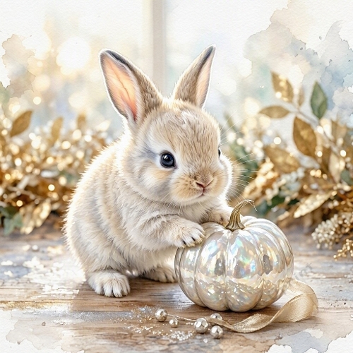 Cute Bunny Pearl Pumpkin Craft Paper
