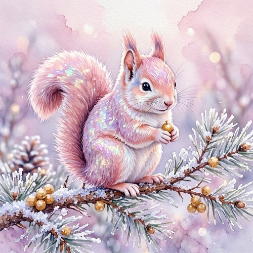 Cute Pink Squirrel Winter Craft Paper