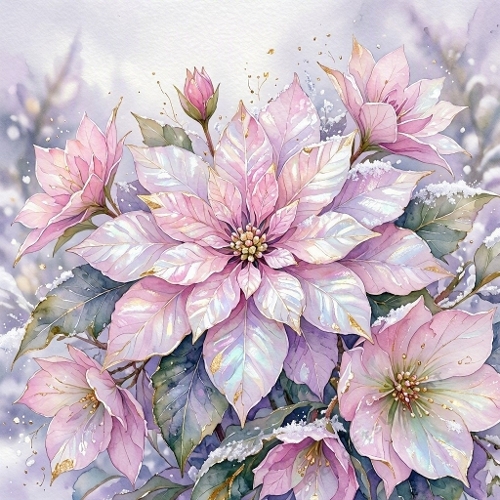 Pink Poinsettia Winter Floral Craft Paper