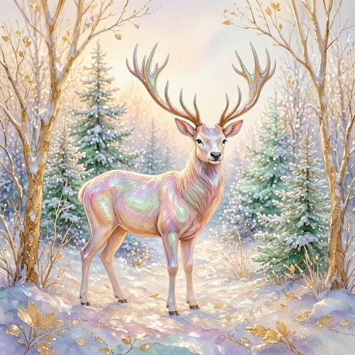 Iridescent Stag Winter Forest Craft Paper