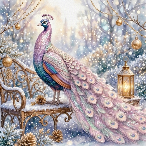 Iridescent Winter Peacock Garden Craft Paper