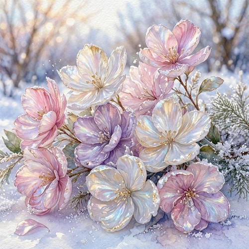 Iridescent Winter Floral Blossom Craft Paper