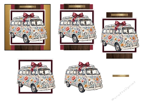 Floral Camper Van Christmas 3D Decoupage Kit