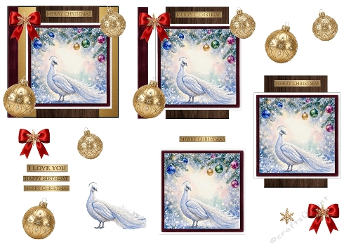 White Peacock Christmas 3D Decoupage Kit