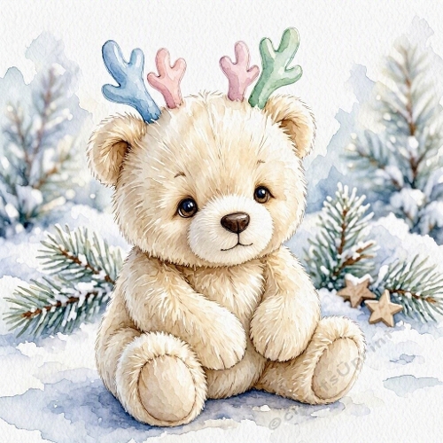 Cute Bear Pastel Antlers Winter Craft Paper