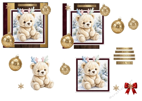 Cute Bear Pastel Antlers 3D Decoupage Kit
