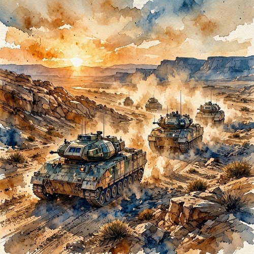 Military Tanks Sunset Desert Craft Paper