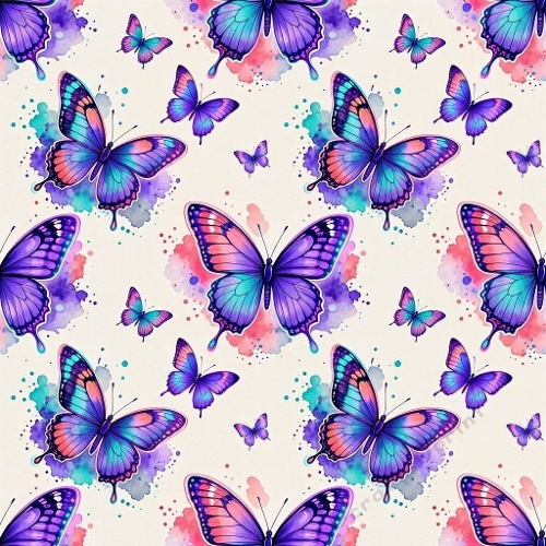 Purple and Turquoise Watercolor Butterflies Digital Paper