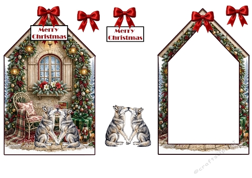 Festive Winter Wolf Pair House Decoupage Craft Sheet