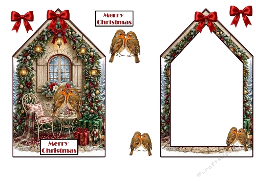 Festive Winter Robin Pair House Decoupage Craft Sheet