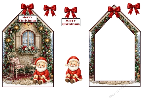 Festive Winter Sitting Santa House Decoupage Craft Sheet